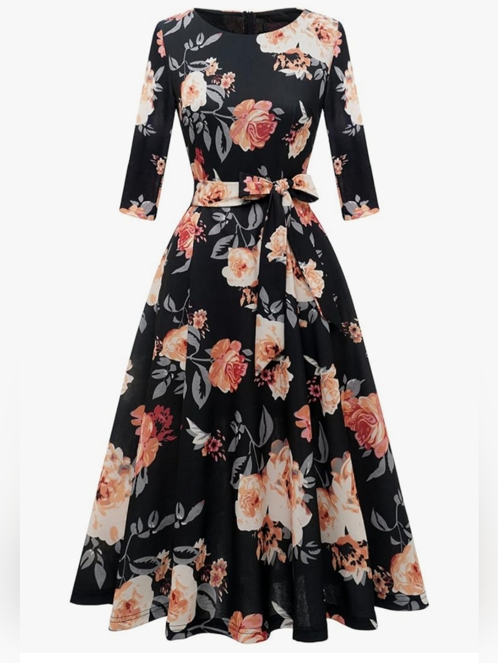 NWOT Womens Floral Print 3/4 Sleeve A-line Midi Dress- S- Modest, Formal, Party